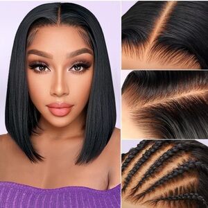 Bob Wig Human Hair PreBleached Invisible Knots 13x4 HD Lace Plucked 150% Den 12”